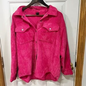 Wild Fable Corduroy Snap Up Top‎ Womens Size Medium Hot Pink Long Sleeve Shacket